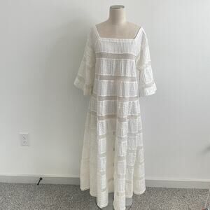 Vintage 70s Tachi Castillo Dress Women 10 Boho Prairie Mexican Wedding Midi